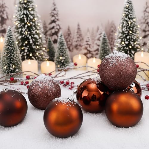 Jenaai 12 Pcs Large Brown Christmas Ball Ornaments Xmas Tree Decor, 6 Inch