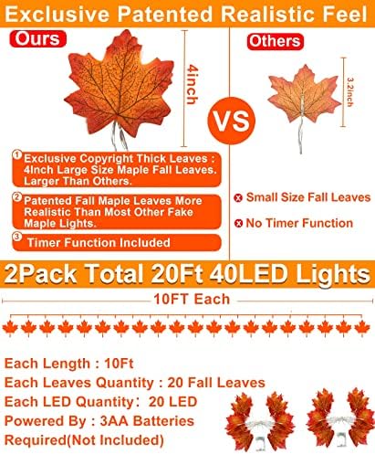 Timer - 2 Pack Fall Garland with Lights Total 20Ft 40LED Battery Operated