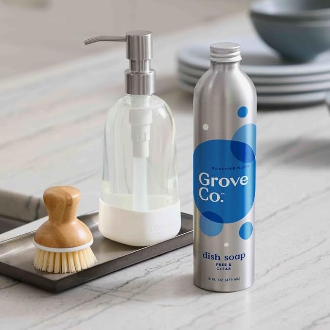 Grove Co. Hydrating Dish Soap Refill 3-Pack - Free & Clear Gel, USDA Biobased Aluminum Bottles, 48 oz Total