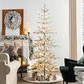 Glitzhome 7ft Deluxe Pre-Lit Flocked Artificial Christmas Tree Serene Snowscape Fir for Home, Office, Party Decoration with 400 Warm White Lights, Metal Hinges & Base, Easy Assembly
