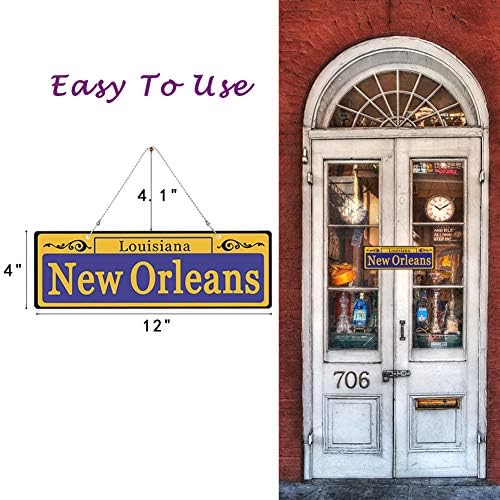 Mardi Gras Decorations 8 Set, Duplex Printed New Orleans Street Signs with 8x Metal Chains, PVC Made Mardi Gras Ornaments for Room Decor, Carnival Party Table Ornaments Tree Decoration, 4 x 12 Inch
