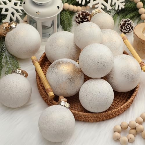 Yunlly 18 Pcs Neutral Christmas Ball Ornaments Ivory Xmas Tree Decor