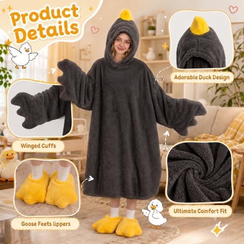 Goose Blanket Hoodie Onesie, Wearable Oversized Duck Blanket Hoodie, Gift for Adults & Kids