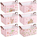 CHENGU 6 Pack Christmas Storage Basket Pink Collapsible Christmas Basket for Gifts Gingerbread Man Holiday Decor Large Gingerbread House Bin Foldable Xmas Tree Box with Handle for Bedroom Office Home