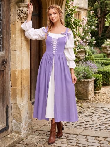 Wenrine Renaissance Costume Womens Lace Up Corset Halloween Medieval Dress