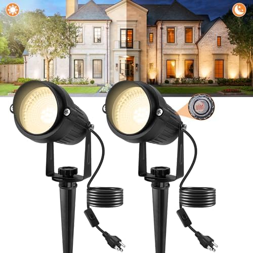 Dusk to Dawn Outdoor LED Spotlight,Outdoor Landscape Lighting with Photocell Sensor, 3000K Warm White Waterproof Spot Lights for Yard Flag Pole House Garden Tree(2 Pack)