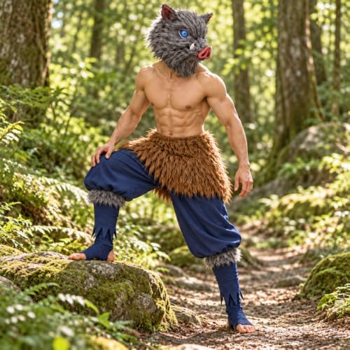 4 Pcs Wild Boar Costume Adult Men Mask Apron Set Anime Cosplay