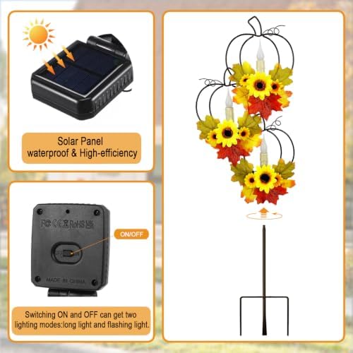 Thanksgiving Solar Lights Outdoor,Metal Trio Pumpkin LED Candles Yard Decor