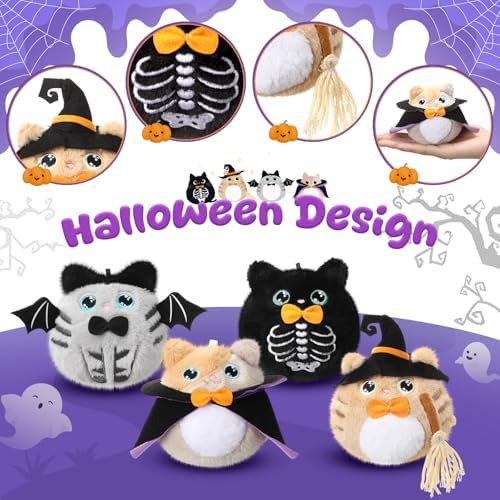 Soulchen 8 Pcs 4 Inch Halloween Stuffed Animal Plush Cat Keychain Bulk