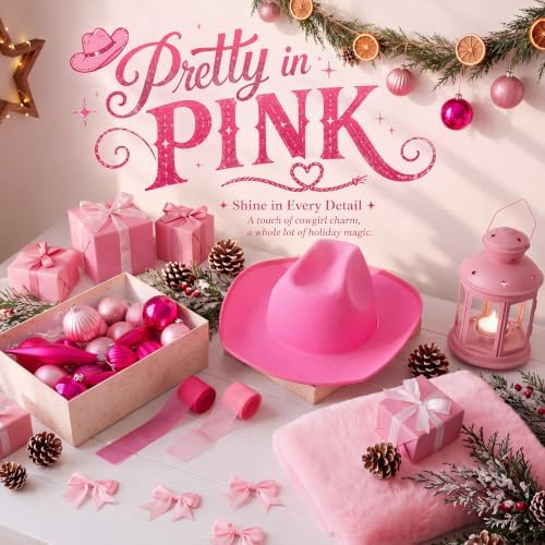 Sosation 28 Pcs Pink Cowgirl Christmas Tree Decor Complete Set