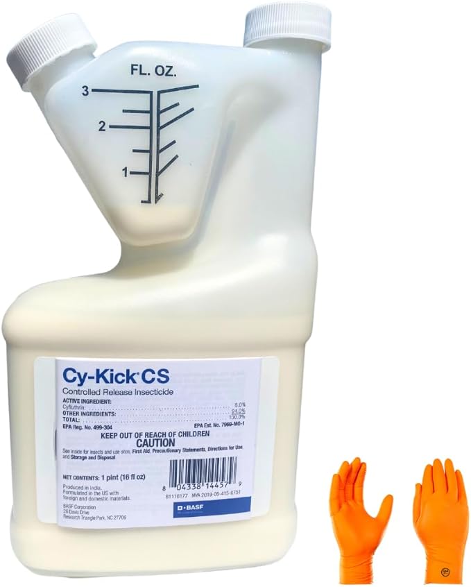 Cy-Kick CS Liquid Concentrate - 90 Days of pest Control Power, Multipurpose Outdoor Insecticide Treatment, with USA Supply Protective Gloves