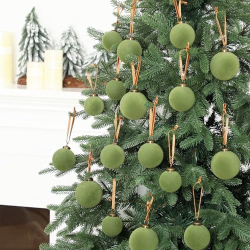 Foilswirl 36 Pcs Green Velvet Christmas Balls, 2.36", 2.76", 3.15"