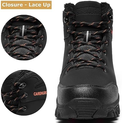 CARENURSE Mens Snow Boots Winter Warm Fur Lined Shoes Non-Slip Insulated Hiking Boot