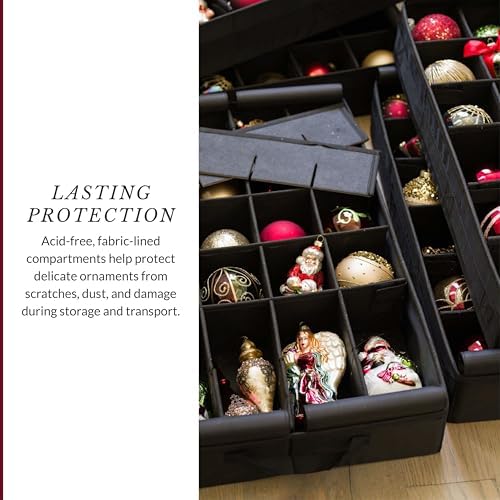Balsam Hill Deluxe Rolling Ornament Chest - 150pc Christmas Decoration Storage with Dividers & Trays