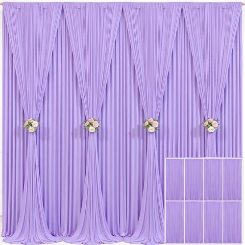8 Panels Lavender Backdrop Curtain for Parties Wedding Wrinkle Free Light Purple Photo Curtains Backdrop Drapes Fabric Decoration for Baby Shower Photoshoot 40ft(W) x 10ft(H)