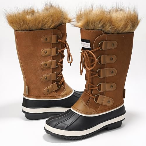 Project Cloud 100% Genuine Leather Waterproof Fur Snow Boots for Women