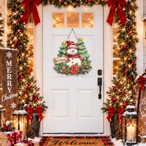 Christmas Decorations Snowman Christmas trees let It Snow Hanging Wood Sign