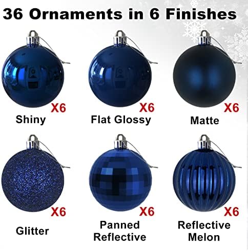 Navy Blue 2.5" Christmas Balls Christmas Tree Decoration Ornaments Shatterproof Hanging Balls for Birthday Halloween Holiday Wedding Decorations Set of 36pcs