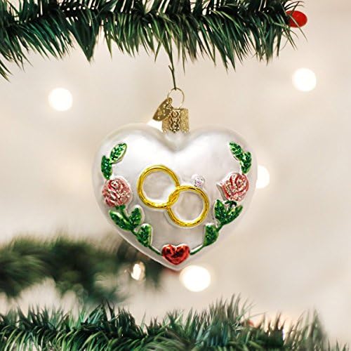 Old World Christmas Wedding Heart Glass Blown Ornament for Christmas Tree, Handcrafted Holiday Decoration, Wedding Collection