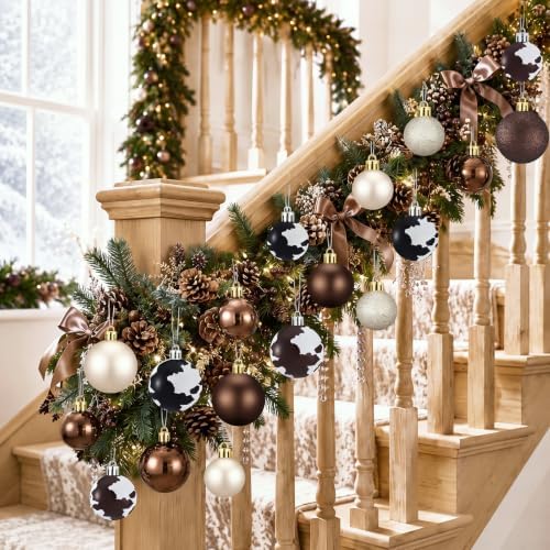 Lunmon 64 Pcs Cow Christmas Ball Ornaments Western Cowboy Xmas Bauble