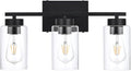 3-Light Bathroom Vanity Light, Modern Black Wall Lights with Clear Glass Shades, Bathroom Wall Sconce Lamp for Mirror Living Room Bedroom Hallway