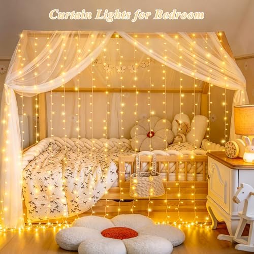 JMEXSUSS USB Plug in Curtain Lights 200 LED with 8 Modes, 6.5ftx6.5ft