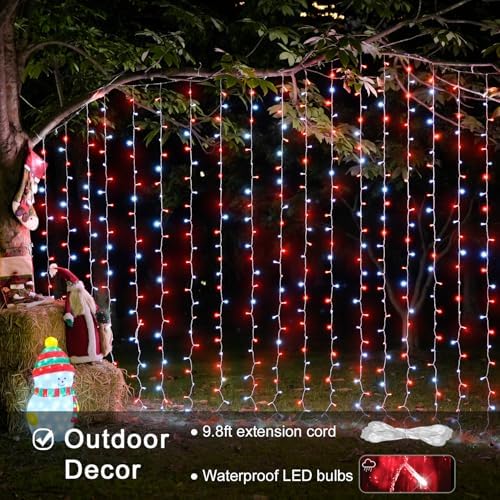 JMEXSUSS 300LED Red and White Christmas Curtain Lights for Bedroom, Plug in