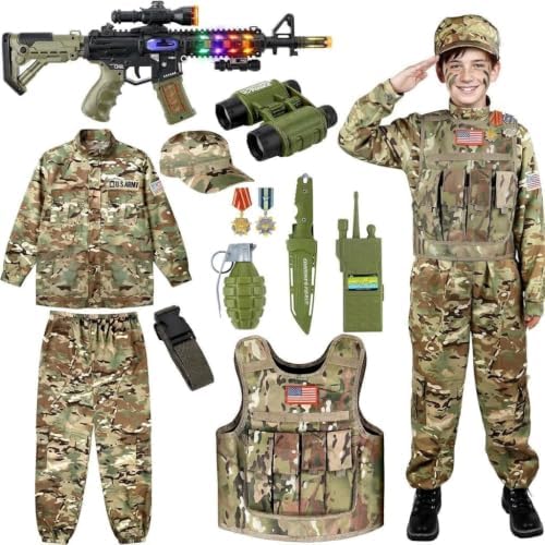 GIFTINBOX Army Costume for Boys with Vest, Halloween Costume for Kids 3-13