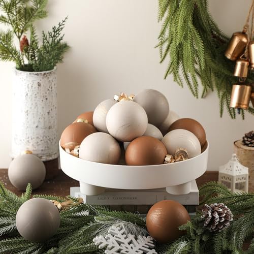 Yunlly 12 Pcs Neutral Christmas Ornament, Brown Ivory Beige, 3.15''
