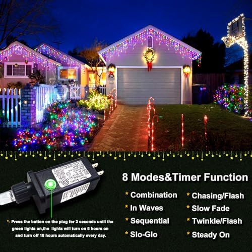 66FT Icicle Lights for Outside 640 LED Multicolor Christmas Lights Outdoor