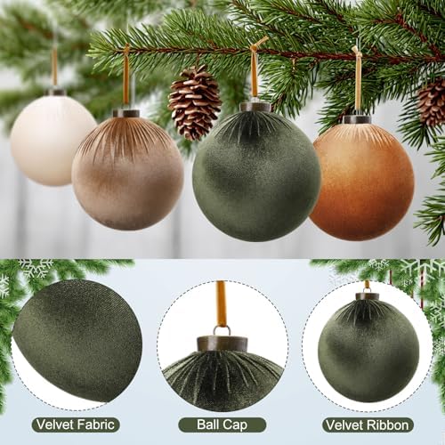 Liliful 12 Pcs Extra Large Velvet Christmas Balls Velvet Ornaments for Christmas Tree Flocked Shatterproof Xmas Tree Balls Bulk for Holiday Party Xmas Trees Hanging Decorations(6 Inch,Green, Brown)
