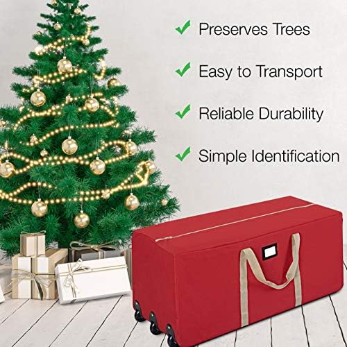 ProPik Rolling Christmas Tree Storage Bag, Fits Up to 9 ft. Xmas Tree, 28"x 16"x 60", Extra Large Heavy Duty Storage Container with Wheels and Handles, 600D Oxford (Red)