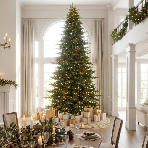 Glitzhome 15ft Prelit Christmas Tree, Artificial Christmas Tree Vibrant Evergreen Fir with 5,000 Warm White/Multi-Color Chasing and Twinkling Lights, 13,459 PE&PVC Tips, 9 Light Modes, Simple Setup