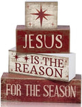 Lineshading 4 Pcs Christmas Table Decor, Wooden Nativity Scene Block Signs