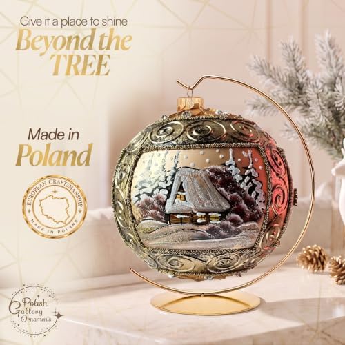 Hand Blown Glass Ball Christmas Ornament, 6 in, Copper Gold Scroll