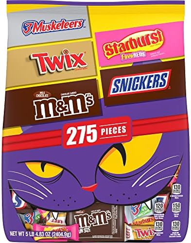 M&M'S Milk Chocolate, SNICKERS Chocolate Candy Bars, TWIX Caramel Cookie Bars, STARBURST Chewy Candy & 3 MUSKETEERS Chocolate Candy Bars Bulk Assorted Candy, 5 lbs Bag