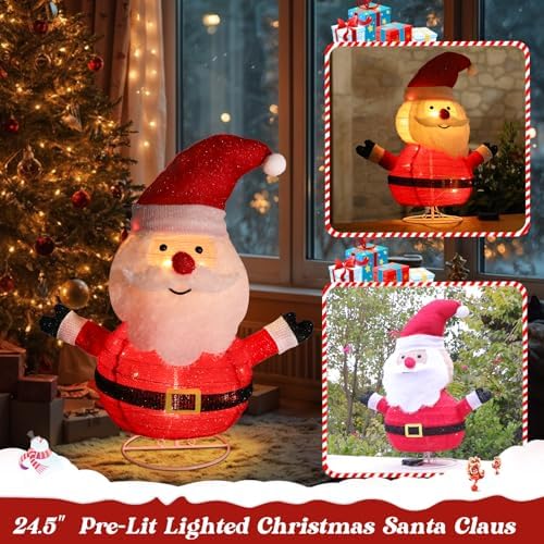 24.5" Lighted Christmas Santa, 3D Pre‑Lit Indoor Outdoor Decor