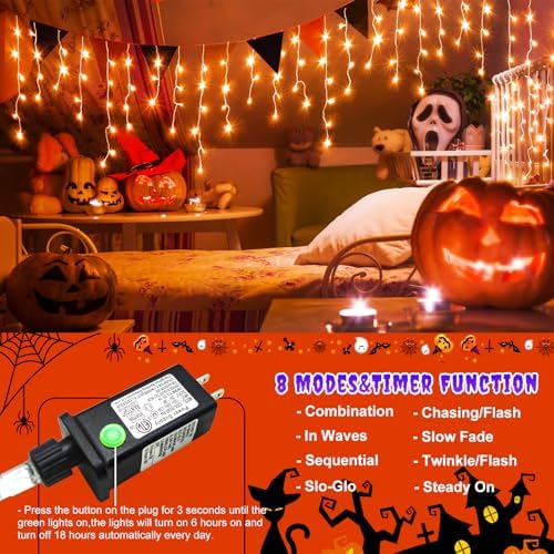 Icicle Lights for outside 33FT 400 LED Orange Halloween Lights Outdoor