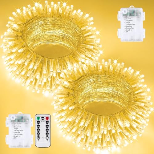 2 Pack 200 LED Remote Contral Battery Operated String Lights, Twinkle Light