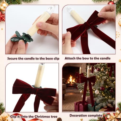 Baquler 24pcs Flameless Christmas Tree Taper Candles, LED Bow Lights Remote