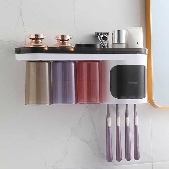 Toothbrush Rack Wall-Mounted Plastic Toothbrush Holder with Lid Toothpaste Holder Multifunctional Bathroom Accessories Storage Box Bathroom Toothbrush Holder, S41.6cm