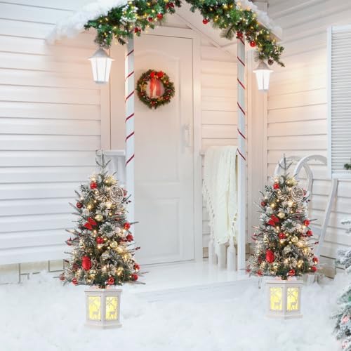 3FT Pre-Lit Artificial Mini Christmas Tree Set of 2, 78 LED Lights