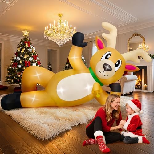 Kalolary 10.5FT Long Christmas Inflatable Lying Reindeer Outdoor Decoration