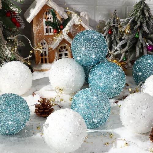Lyrow 24 Pcs 4" Christmas Ball, White, Light Blue