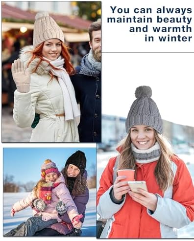 Suhine 18 Pcs Winter Beanie Hat Scarf Gloves Set for Women Include 6 Pcs Knit Hat Warm Beanie with Pompom 6 Pcs Fleece Lined Neck Warmer 6 Pair Warm Touchscreen Gloves for Women Gifts Christmas