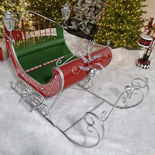 Zaer Ltd. Life-Size Christmas Outdoor Victorian Santa Sleigh, Commercial Christmas Decoration (Red, Green, Silver)