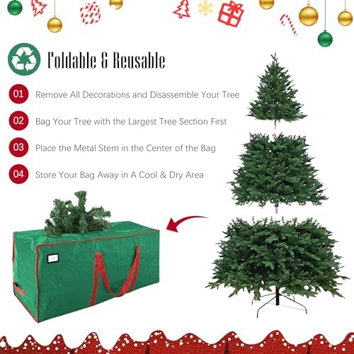 Cosy Family 9 ft Christmas Tree Storage Bag - Durable Heavy Duty Extra Large Artificial Xmas Holiday Tree Bag with Reinforced Handles and Dual Zippers Wide Opening - Green