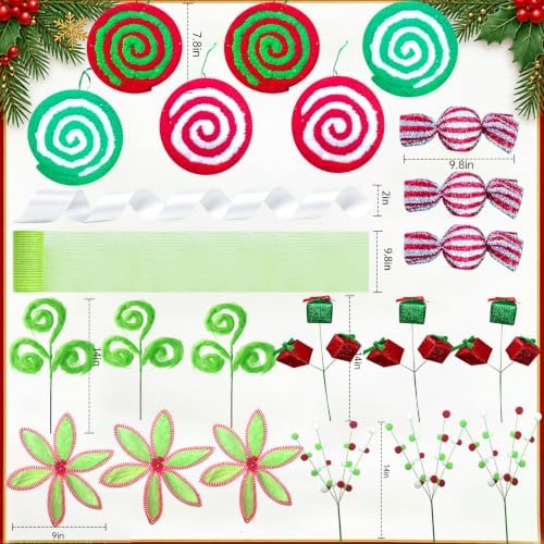 Christmas Tree Decorating Kit, Christmas Ornaments,Candy Candy Christmas Decorating KitTree Kit, Peppermint Christmas Tree, Ornaments Green red