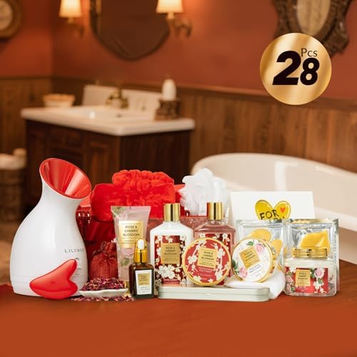 27Pcs Rose Spa Skin Care Gifts Set, Bath Set, Spa Gift Baskets for Women