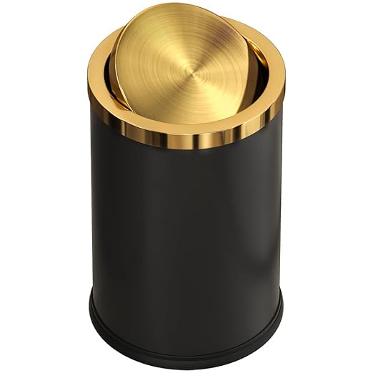 9L/2.4GAL Black and Gold Bathroom Trash Can, Small Trash Can with FILP Lid for Bathroom,Hotel,Office,Lundry,Powder Room (ＢＬＡＣＫ)